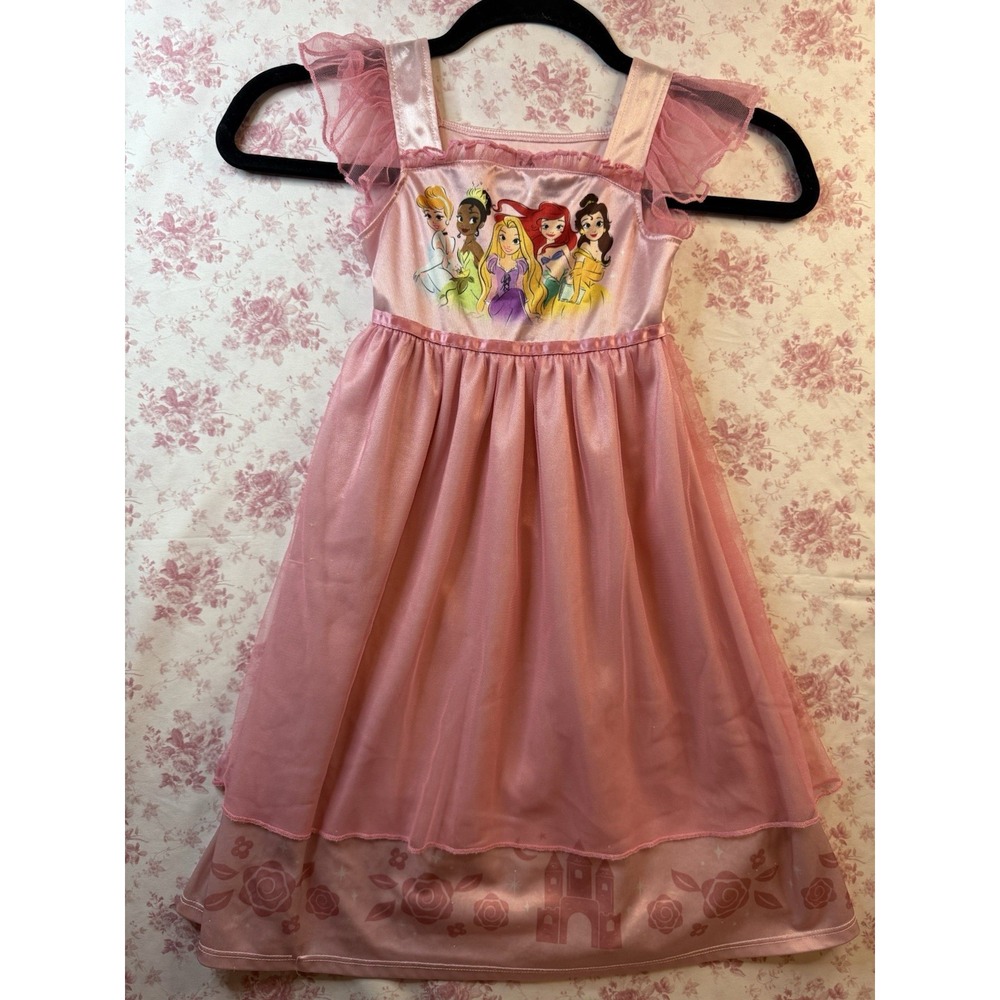 Disney Princess Girls Pink Dress Size 4T Tulle Cinderella Ariel Belle Rapunzel